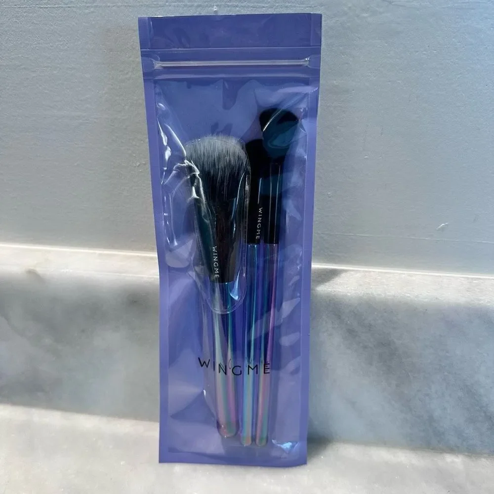 NWT Wing Me Cosmetics Halo Series Brush Trio Package Set Iridescent Black OS